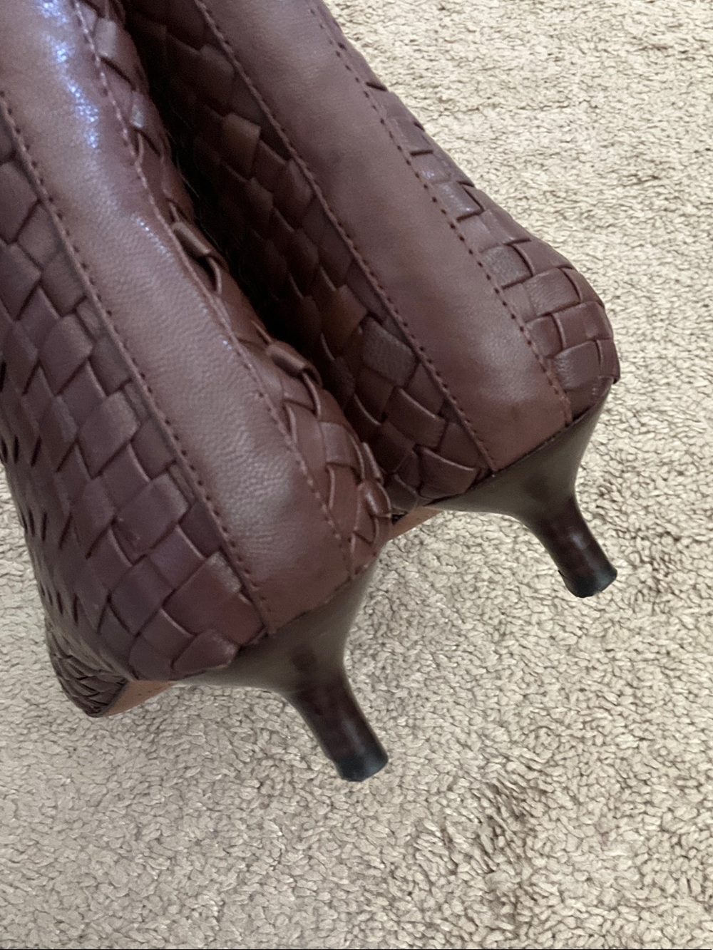 Loeffler Randall Brown Woven Leather Ankle Booties with Kitten Heel - Picture 7 of 9